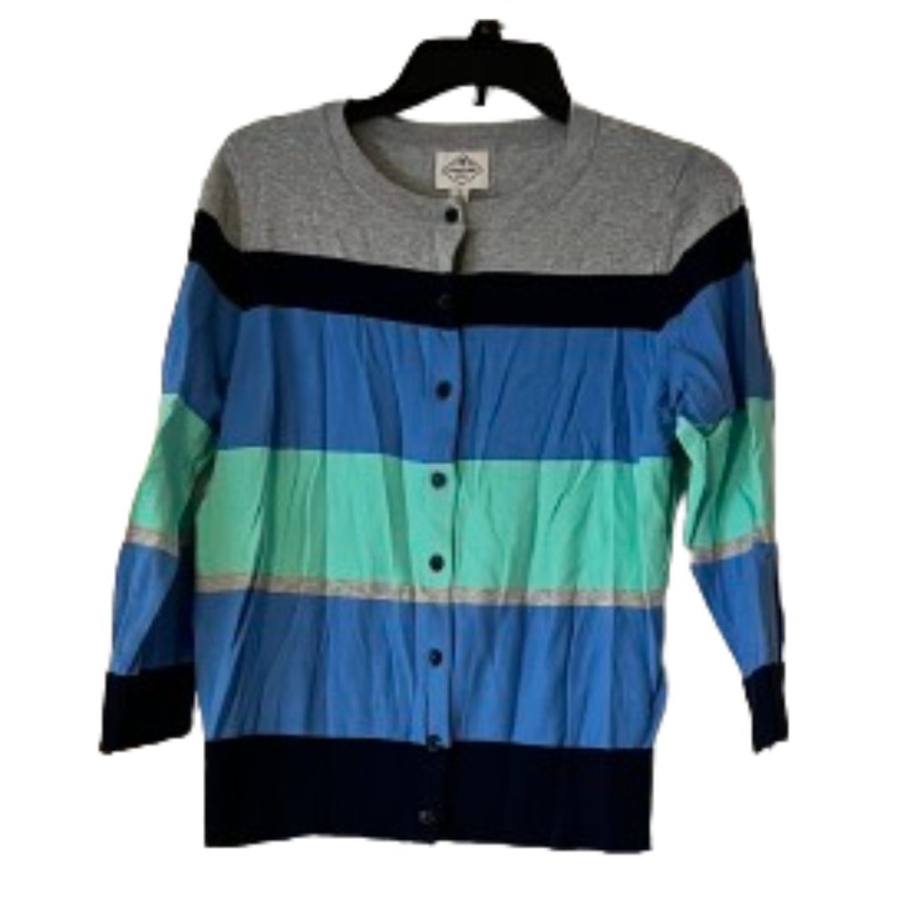 St John's Bay Blue Striped Cardigan - Medium
